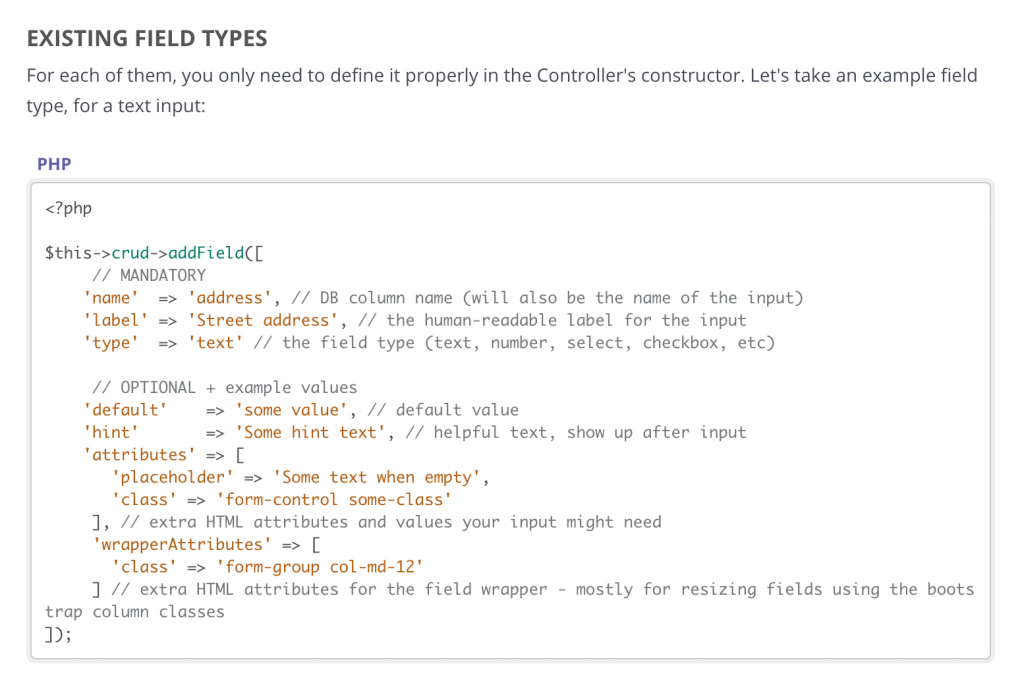 Laravel Backpack documentation