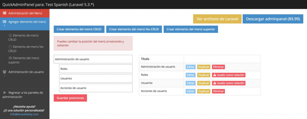 quickadminpanel spanish