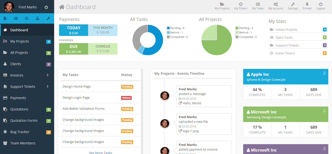 Project dashboard. Dashboard task. Dashboard Home. System status.