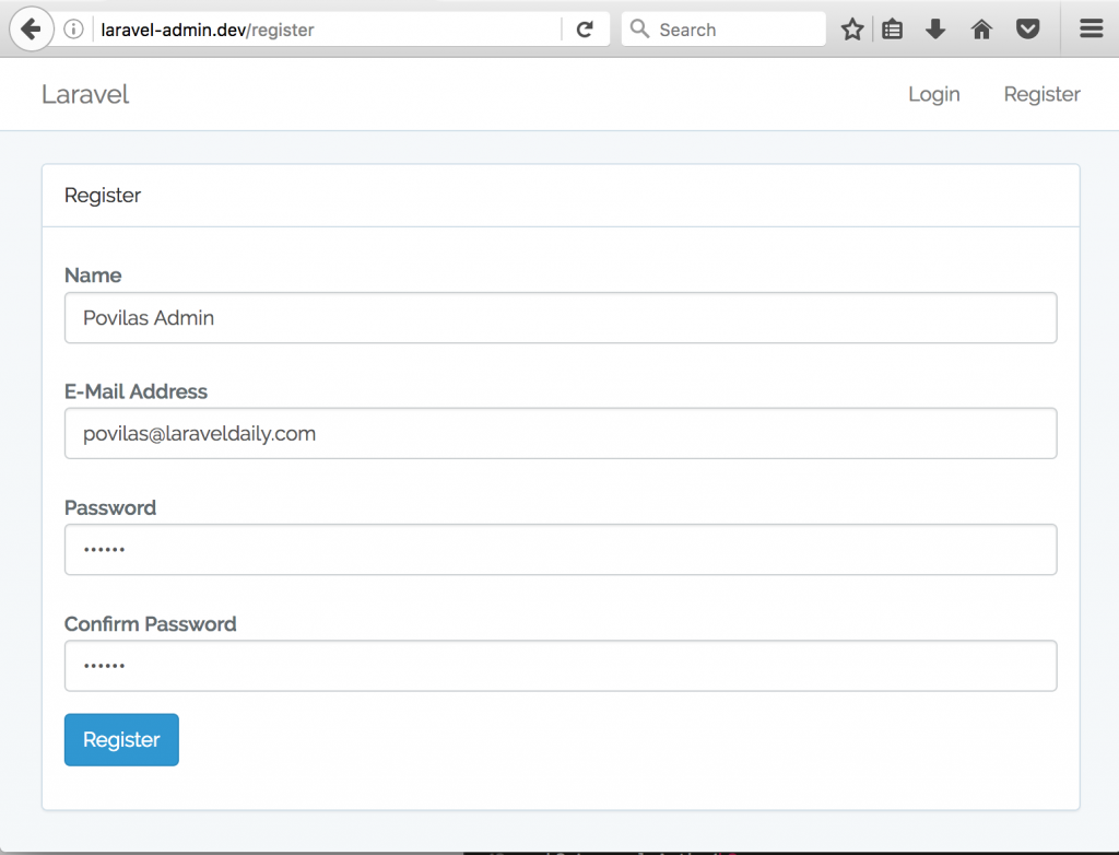 laravel register