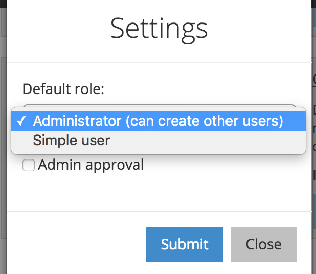 admin panel register settings