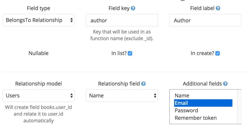 admin panel belongsto fields