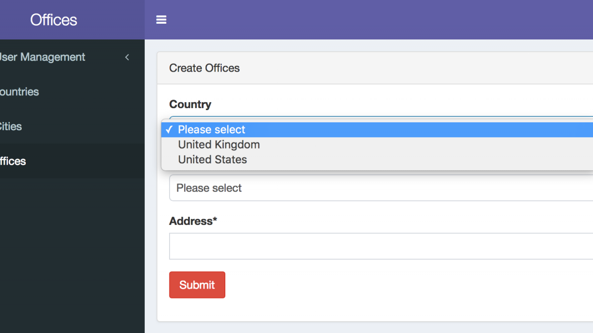 Jquery post. Form select. JQUERY dependent select json. Select field with an ID of Dropdown..