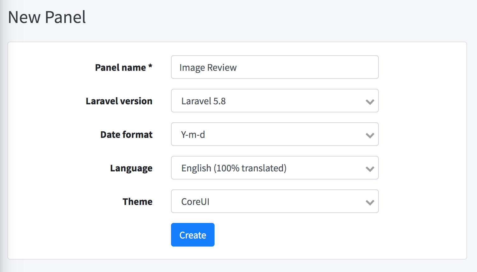 Laravel admin panel. Laravel create user. Name Panel. Add for New Panel ID. English Date format.